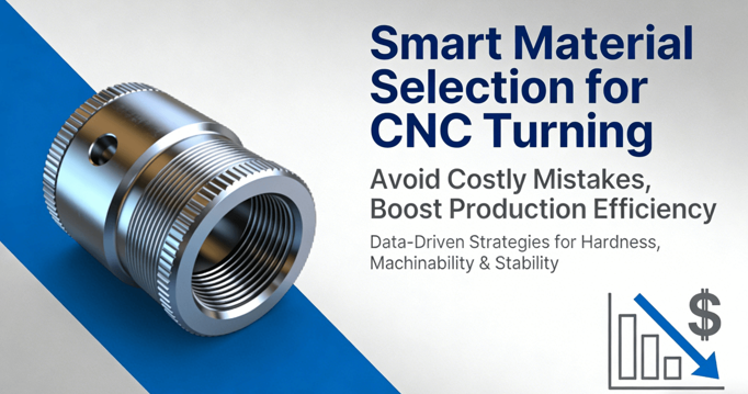 Impact of material selection on CNC turning costs and efficiency, showing cost overrun and savings